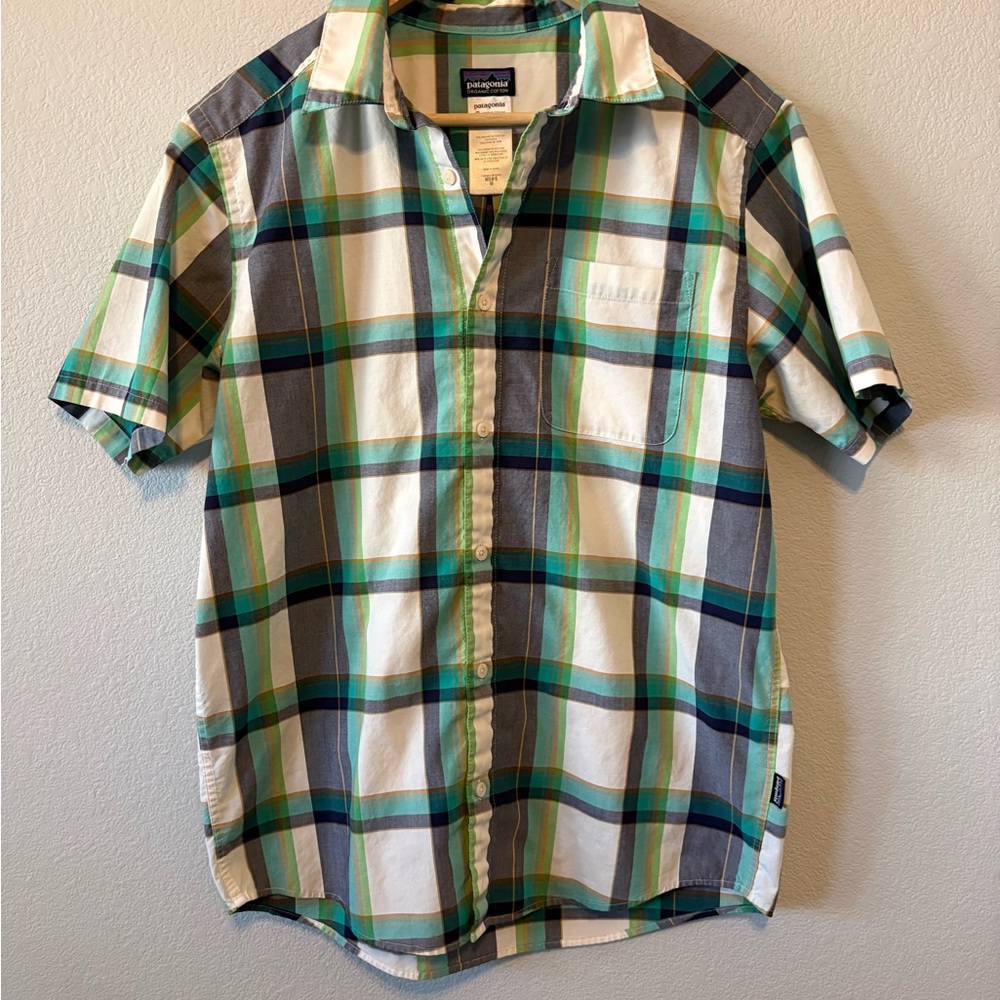 Patagonia Men's Plaid Shirt - Blue and Green